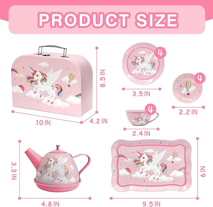 Tea Party Set for Little Girls, Pretend Tin Teapot Set - Image 2