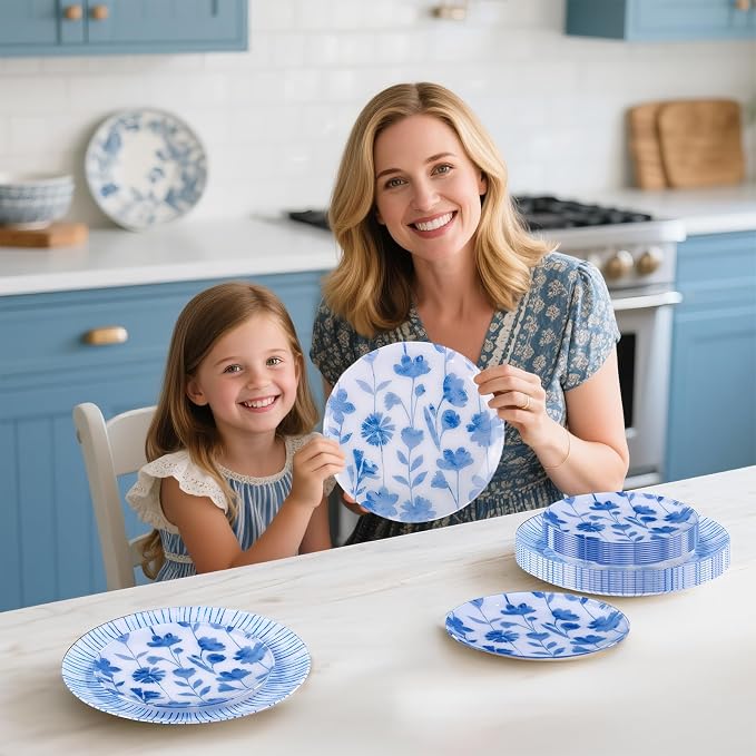 U-QE 50Pcs Blue Plastic Plates - Image 5