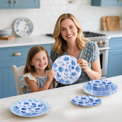 U-QE 50Pcs Blue Plastic Plates - Image 5