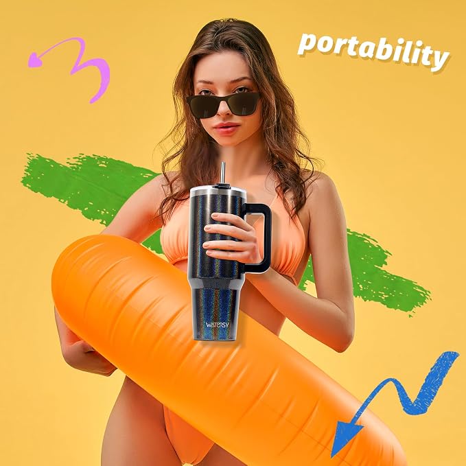 30 oz Shiny Tumbler with Handle and Straw, Stainless Steel Tumbler with Lid and - Image 5