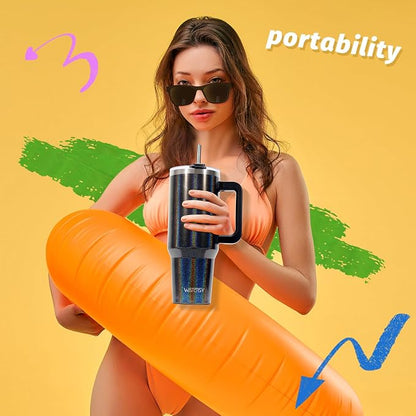30 oz Shiny Tumbler with Handle and Straw, Stainless Steel Tumbler with Lid and - Image 5