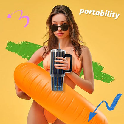 40 oz Shiny Tumbler with Handle and Straw, Stainless Steel Tumbler with Lid and - Image 5