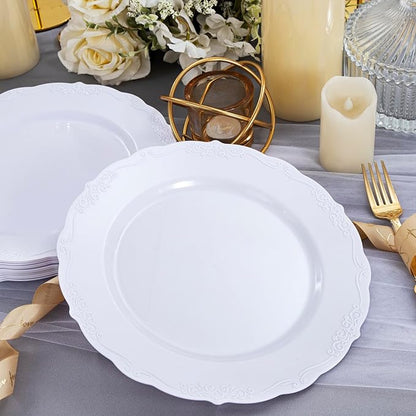 DaYammi 60PCS White Plastic Plates, Heavy Duty White Disposable Plates Premium 10inch Dinner Plates Hard Plastic Plates Disposable for Party Wedding Bridal Shower