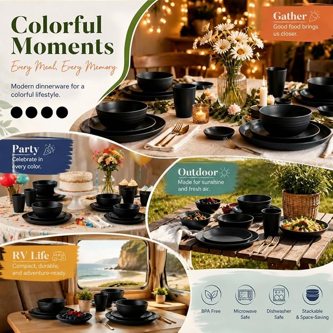 Wheat Straw Dinnerware Sets 40PCS, Microwave Safe Dinnerware Sets, Dinner - Image 7