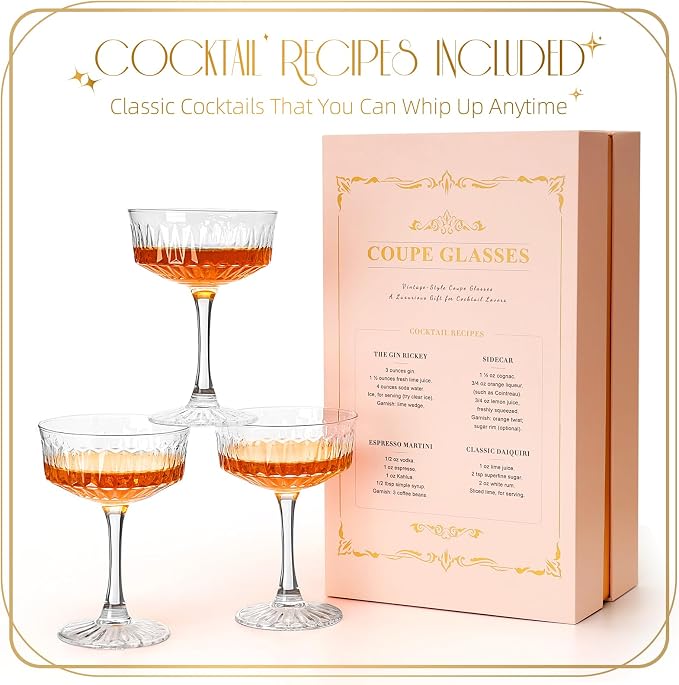 VIMERPA Coupe Glasses, Martini Glasses Set of 4, Vintage Champagne Coupe Glasses - Image 5
