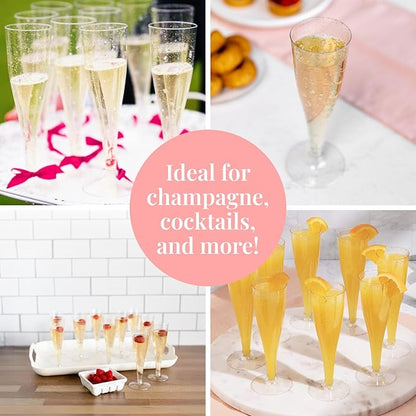 Prestee 200 Disposable Champagne Flutes Plastic 200 Pack - Silver Glitter Champagne Flutes for Weddings, Parties, and New Year’s Eve - 4.5 Oz Plastic Silver Party Glasses