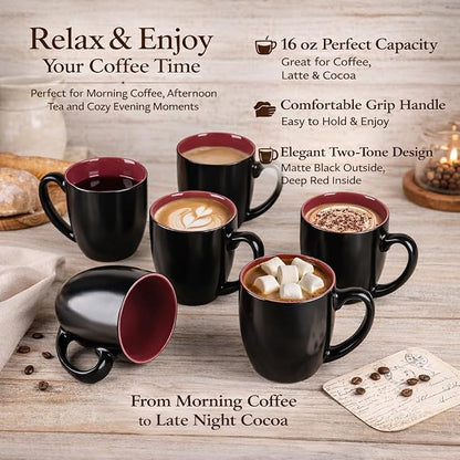 GBhome 16 oz Coffee Mugs Set of 6, Ceramic Coffee Cups- Red - Image 6