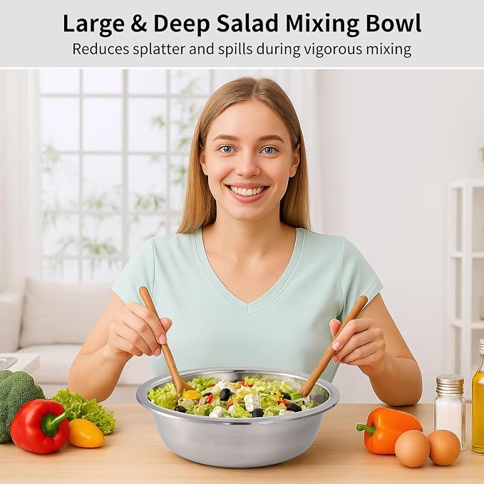 10pc Stainless Mixing Bowls, Large Mirror Finish Deep Kitchen Prep Basins | - Image 2