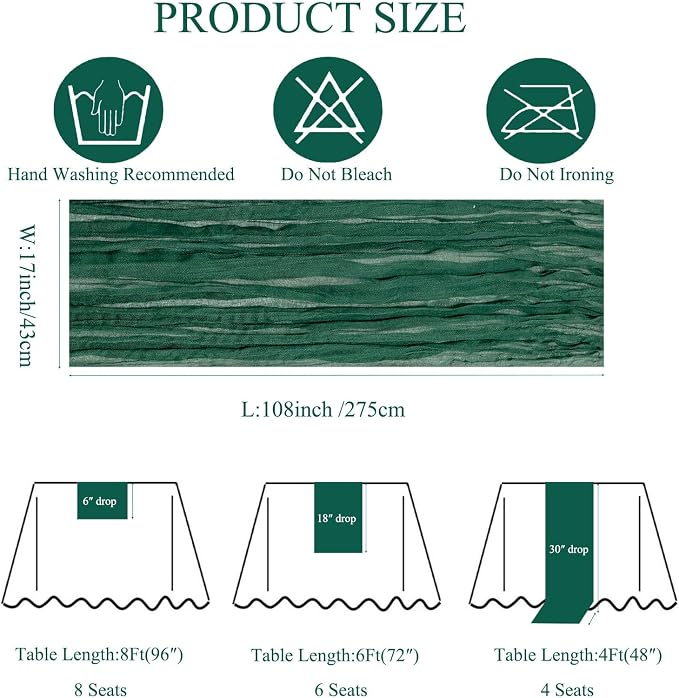 6Pack Emerald Green Cheesecloth Table Runner 17x108 inch Sheer Table Runner | - Image 3