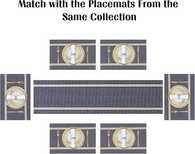 FAVE Woven Navy Blue Table Runner Woven - Image 6