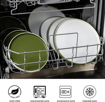 AmorArc Ceramic Plates Set of 6, 8.0 Inch Round Stoneware Salad Plates Use for Dessert, Salad, Appetizer etc,Microwave and Dishwasher Safe, Scratch Resistant Small Deep Dinner Plates-Light Green