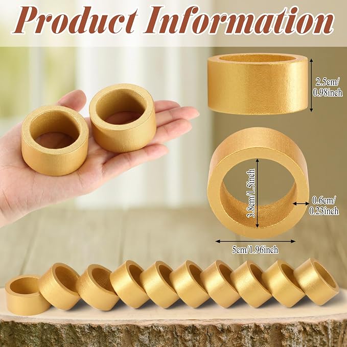 LemonRoad 24 Set Gold Napkin Rings Boho Wedding Wooden Napkin Holders Round - Image 2