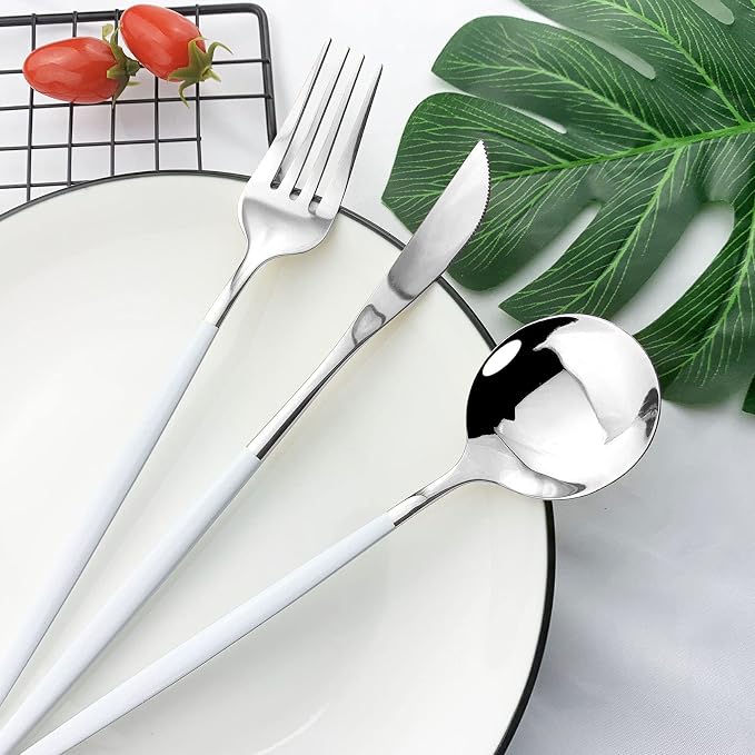 JASHII Flatware Serving Set 24 Piece, Stainless Steel Silverware Set, Modern - Image 4