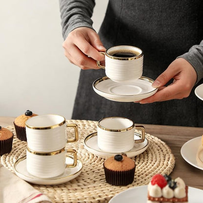 LETAOTAO Espresso Cups and Saucers Set of 4, 3oz Mini Demitasse Mugs | Ceramic - Image 4