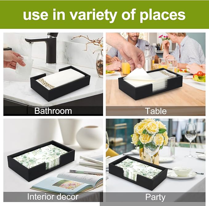 Black Wooden Napkin Holder for Bathroom Paper Hand Guest Towels Holder Tray | - Image 4