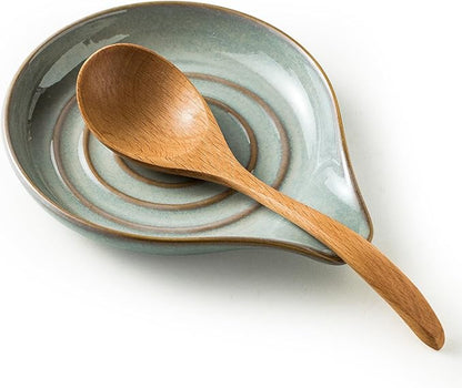 LAUCHUH Spoon Rest, 5" Large Spoon Holder for Stove Top Ceramic Spoon Rest Spatula Rest for Kitchen Utensils, Ladle, Coffee Spoons, Cooking Spoons, Spatula, Tongs, Unique Gray