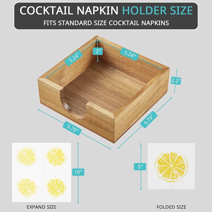Acacia Wood Cocktail Napkin Holder, Beverage Napkin Holder - Image 2