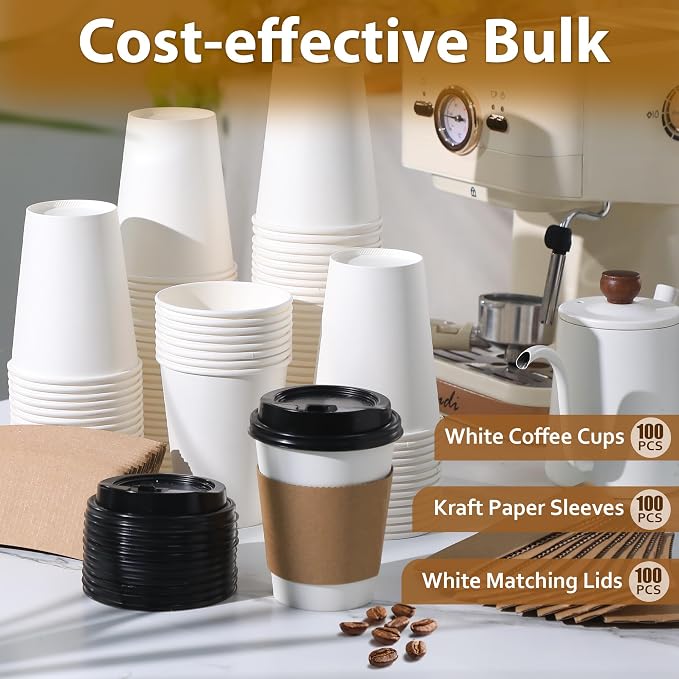 Clawsoff 100 Pack 12 oz Disposable Coffee Cups - Image 5