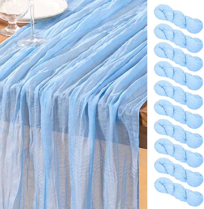 DeZerlor Baby Blue Cheesecloth Table Runners 10 Pack Summer Boho Runners | by DeZerlor