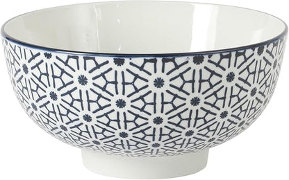 Gibson Home Castle Way 4-Piece Serving Bowl Set, 8 Inch Round Stoneware Bowls, Blue & White Assorted Pattern, Decorative Everyday Use