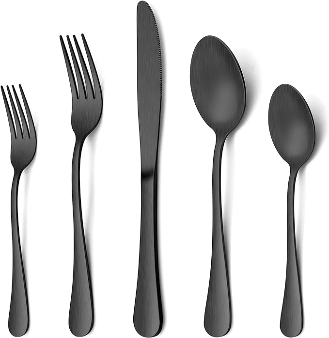 LIANYU 30 Piece Matte Black Silverware Set, Satin Finish Black Flatware Cutlery by LIANYU