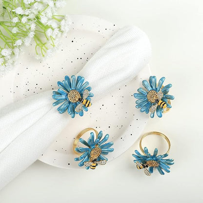 Kesote Daisy Flower Napkin Rings Set of 6, Bee Floral Style | Bee Party - Image 2