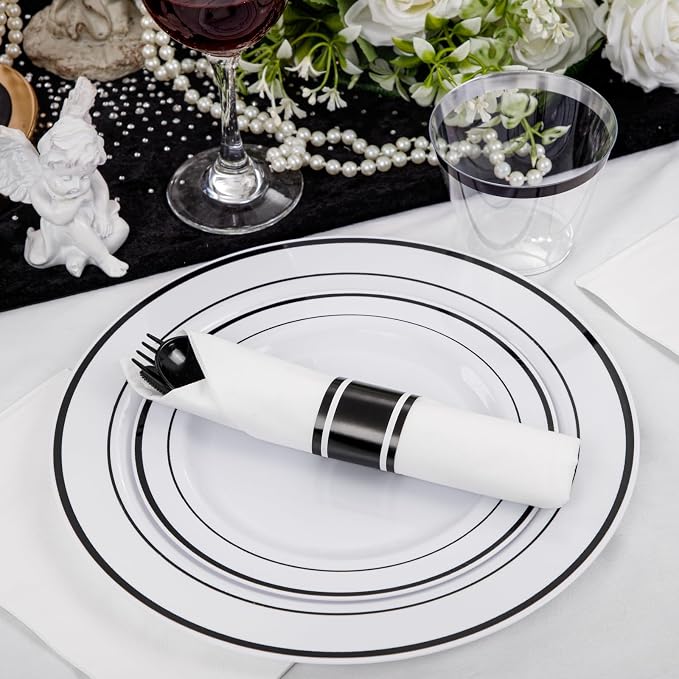 WELLIFE 350Pcs Black Plastic Dinnerware - Image 7