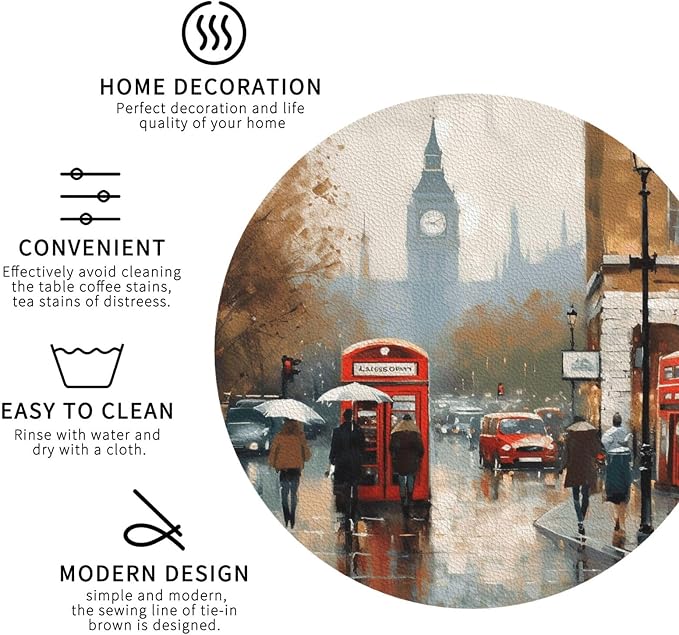 4Pcs Leather Coaster for Drinks London Impression Cup Coasters Aesthetic Drink - Image 3