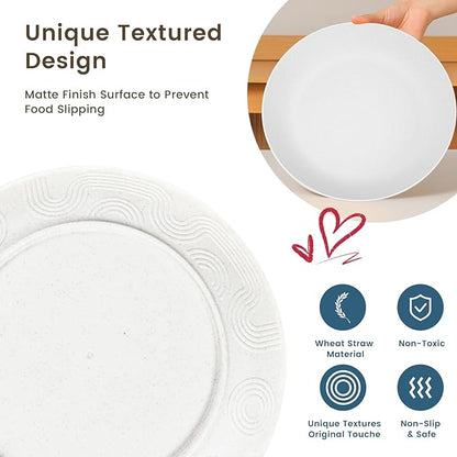 Homienly Wheat Straw Plates, Flat Dinner Plates, Unbreakable Plate for Kitchen, Camping, Outdoor, Microwave and Dishwasher Safe Plates Set, 9 inch, Set of 8 - White