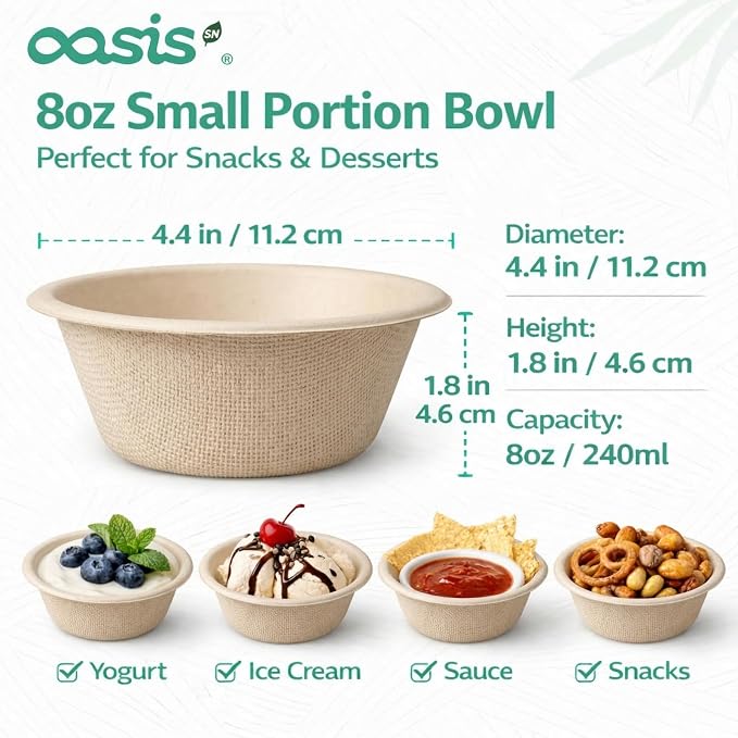 8 oz 128-Pack Compostable Paper Bowls, Small Disposable Dessert & Snack Bowls - Image 2