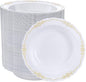 DaYammi 100 Pack Plastic Bowls with Gold Rim, 12oz Disposable Soup Bowls, Gold Plastic bowls Disposable Heavy Duty Dinner Bowl for Weddings, Plastic Serving Bowl for Parties, Catering and Everyday Use