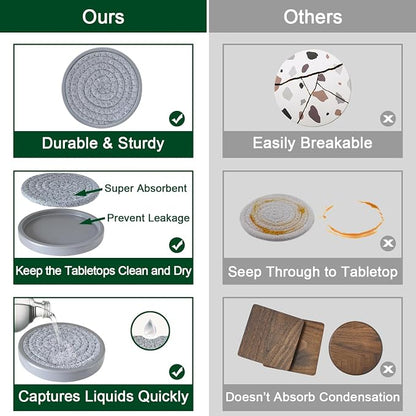 Wood Coasters for Drinks, Eykao Absorbent Coaster Sets of 5, Woven Drink - Image 3