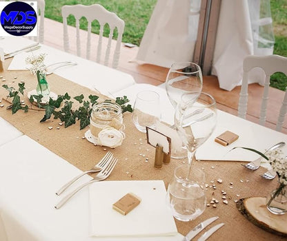 MDS® Pack of 10 Natural Burlap Table Runner, 12 x 108 Inch, Jute Vintage Rustic - Image 7