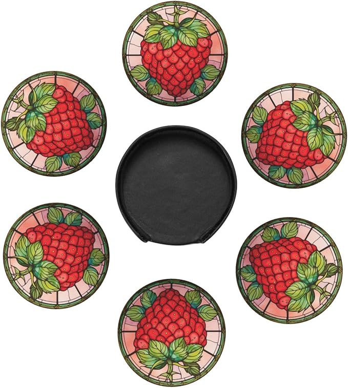 Strawberry Coasters for Drinks, Strawberry Decor Bar Drink Coasters for Coffee - Image 3