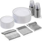 Goodluck 150 Pieces Silver Disposable Plates for 25 Guests, Plastic Party, Wedding, Dinnerware Set of Dinner Plates, Salad Spoons, Forks, Knives, Cups
