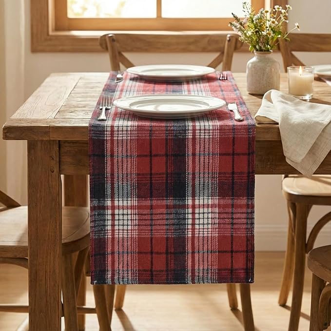 Artoid Mode Red Dark Blue Farmhouse Plaid Valentine Table Runner, Winter Rustic - Image 2