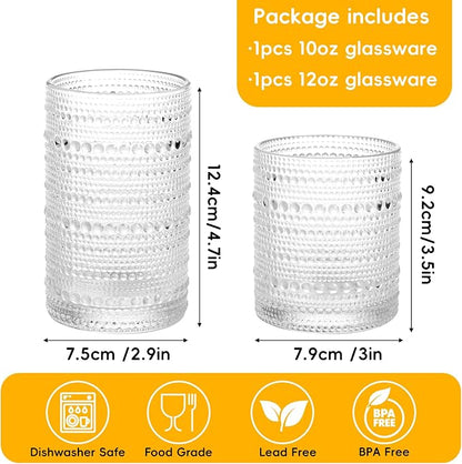 Moretoes 2pcs Hobnail Drinking Glasses, Vintage Glass Cups Set | 12 Oz Highball - Image 3