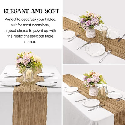 Khaki 10FT Cheesecloth Table Runner Boho Gauze Fabric Table Runner Rustic Sheer - Image 4