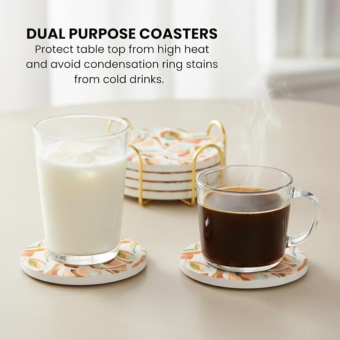 Ceramic Marble Coasters Set of 6, Absorbent Drink Coasters - Image 4