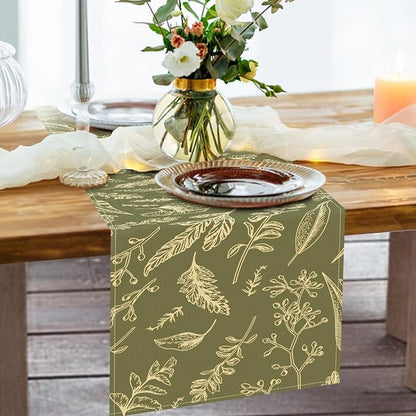 Green Botanical Leaves Dining Table Runner, Vintage Fern Plant | Greenery - Image 6