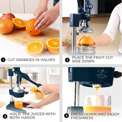 Zulay Kitchen Cast Iron Juicer - Easy-to-Clean Heavy-Duty Manual Juicer, Professional Citrus Juicer - Stainless Steel Lemon Squeezer - Manual Citrus Press & Orange Squeezer - Orange Juicer – Navy