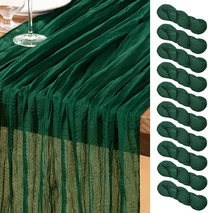 DeZerlor Emerald Green Cheesecloth Table Runners 10 Pack Christmas Runners | by DeZerlor