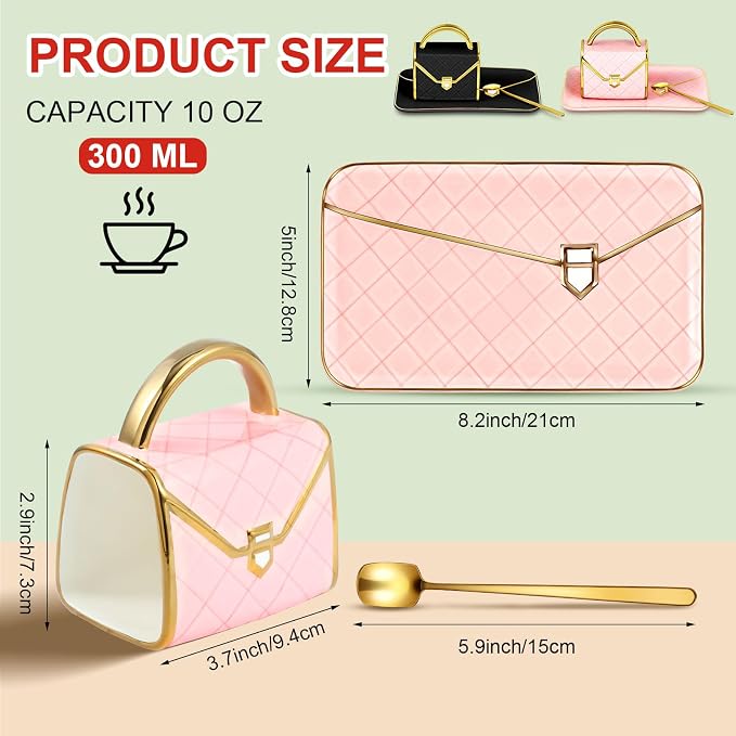 Zubebe 2 Sets Coffee Mug Elegant Handbag Shaped Cup Modern Ceramic Purse Mug - Image 2