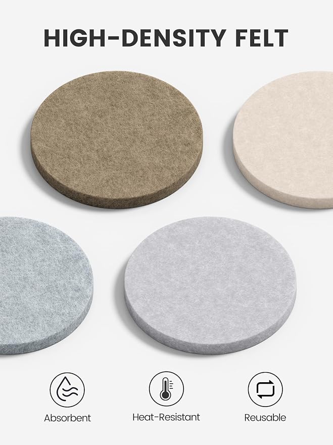 Fluxynara Felt Coasters with Holder, River Pebble | Round Felt Coasters - Image 3