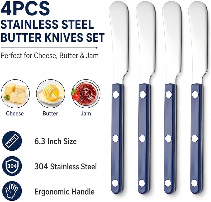 4PCS Stainless Steel Butter Knives Set: 6.3 Inch Cheese Spreader 304 Stainless - Image 2