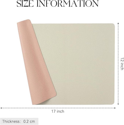 MOSAYT Vinyl Placemats Set of 8, Heat Resistant Place Mats 100% Waterproof Washable & Wipeable Faux Leather Reversible Table Mats for Kitchen Dining Party Indoor Outdoor, 12" x 17", Beige/Pink