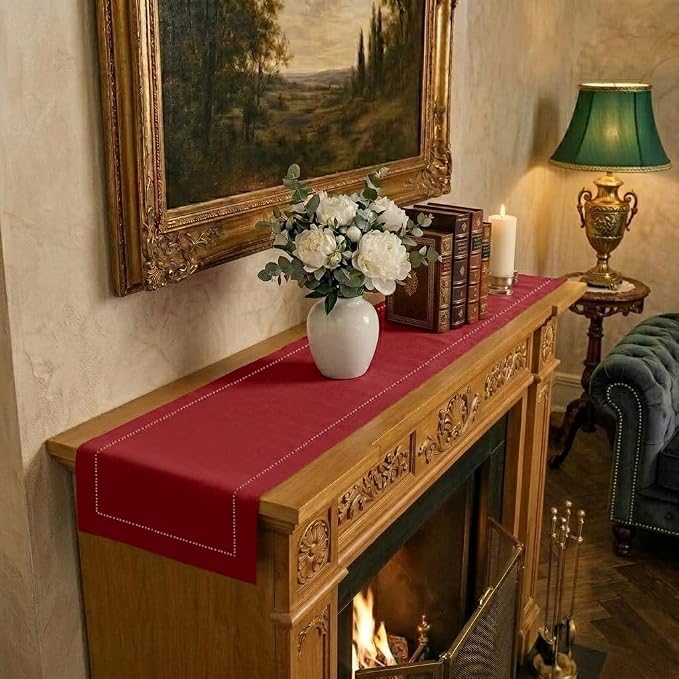 Signature Linen™ by D'Moksha Red Table Runner 60 Inches, 100% Pure Linen by DMokshaHomes
