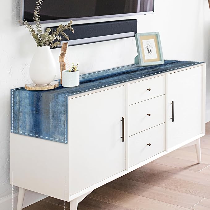 Blue Grey Long Table Runners Modern Art Farmhouse Linen Table Runners Dresser - Image 6