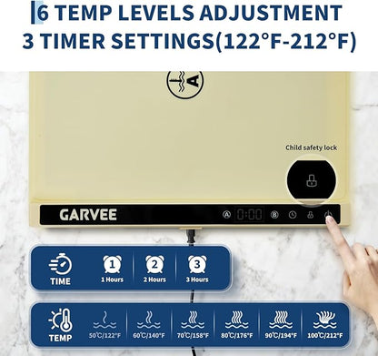 Garvee Electric Food Warming Mat for Countertop, 24x15 in, Dual Zone Control, Portable Silicone Food Warmer Pad Tray with Timer & 6 Temp Levels for Buffet Party, Easy to Clean, Beige