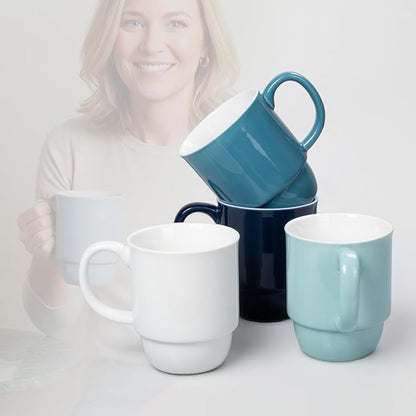 Stackable Porcelain Coffee Mug Set of 4 – 20oz Jumbo Capacity, Space-Saving by Unknown